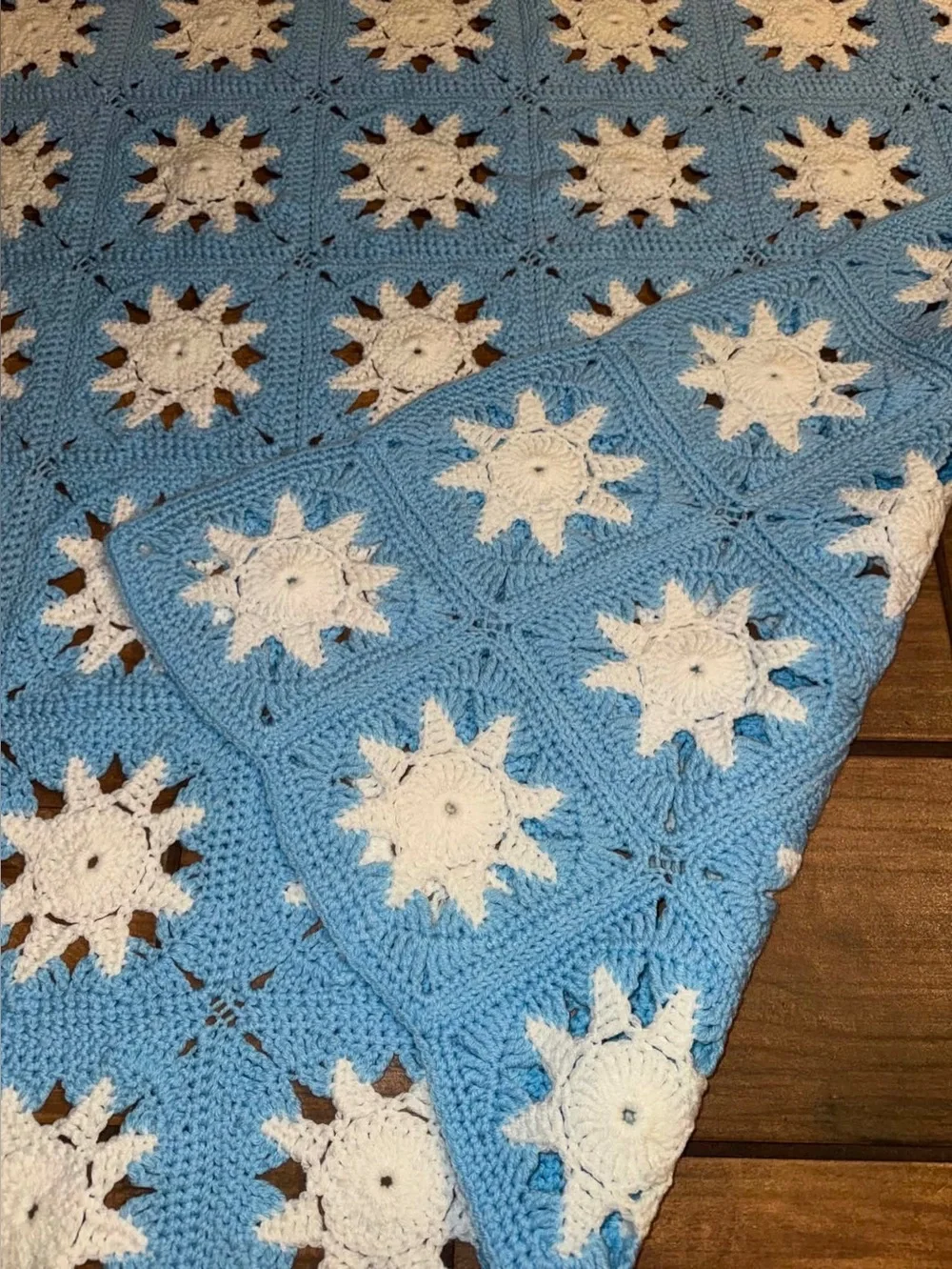 Handmade blue crochet throw afghan blanket